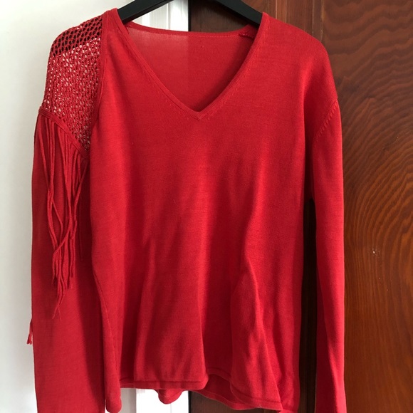 Cool Knit Sweater with Mesh Detail AND Fringe! Circa Y2K - Picture 2 of 8